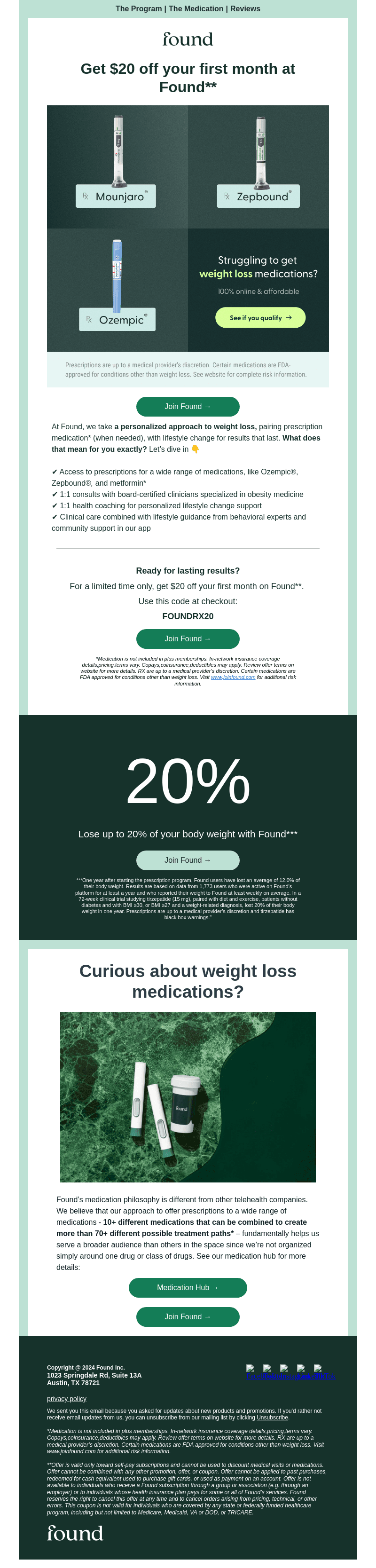 REMINDER: Get $20 off your first month with Found!