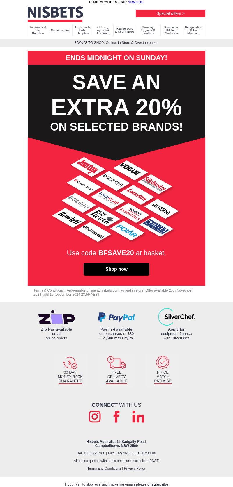 Ends tomorrow! Extra 20% off selected brands