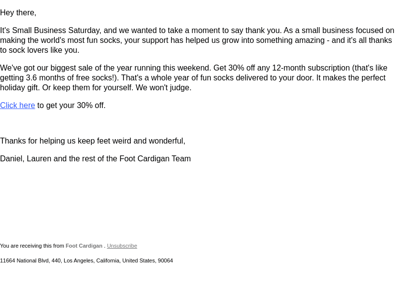 Foot Cardigan email from Sat, Nov 30, 2024