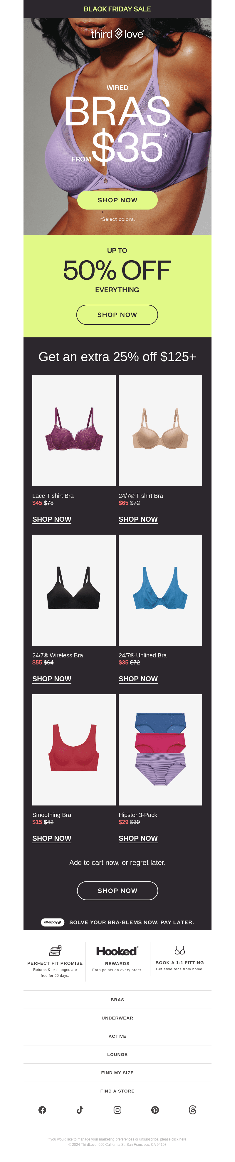 ONLY $35 on select TOP WIRED BRAS
