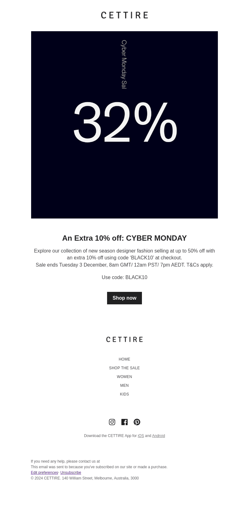 An Extra 10% off: CYBER MONDAY