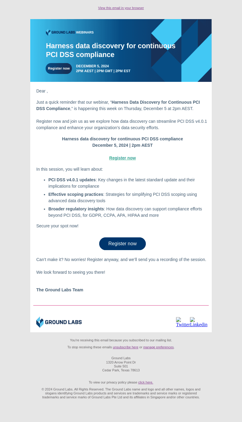 Ground Labs email from Mon, Dec 2, 2024