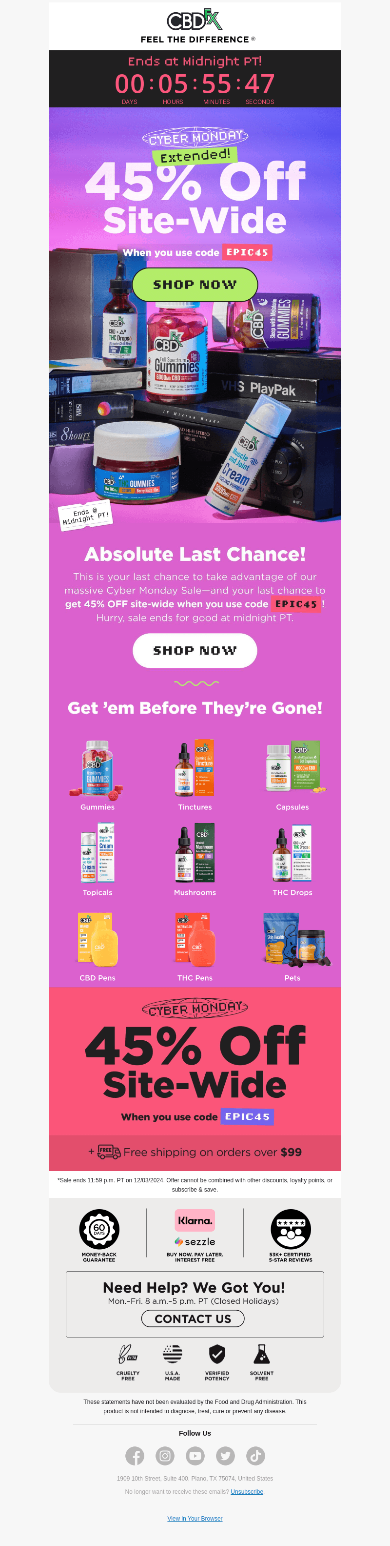 ABSOLUTE LAST CHANCE: 45% OFF Site-wide!