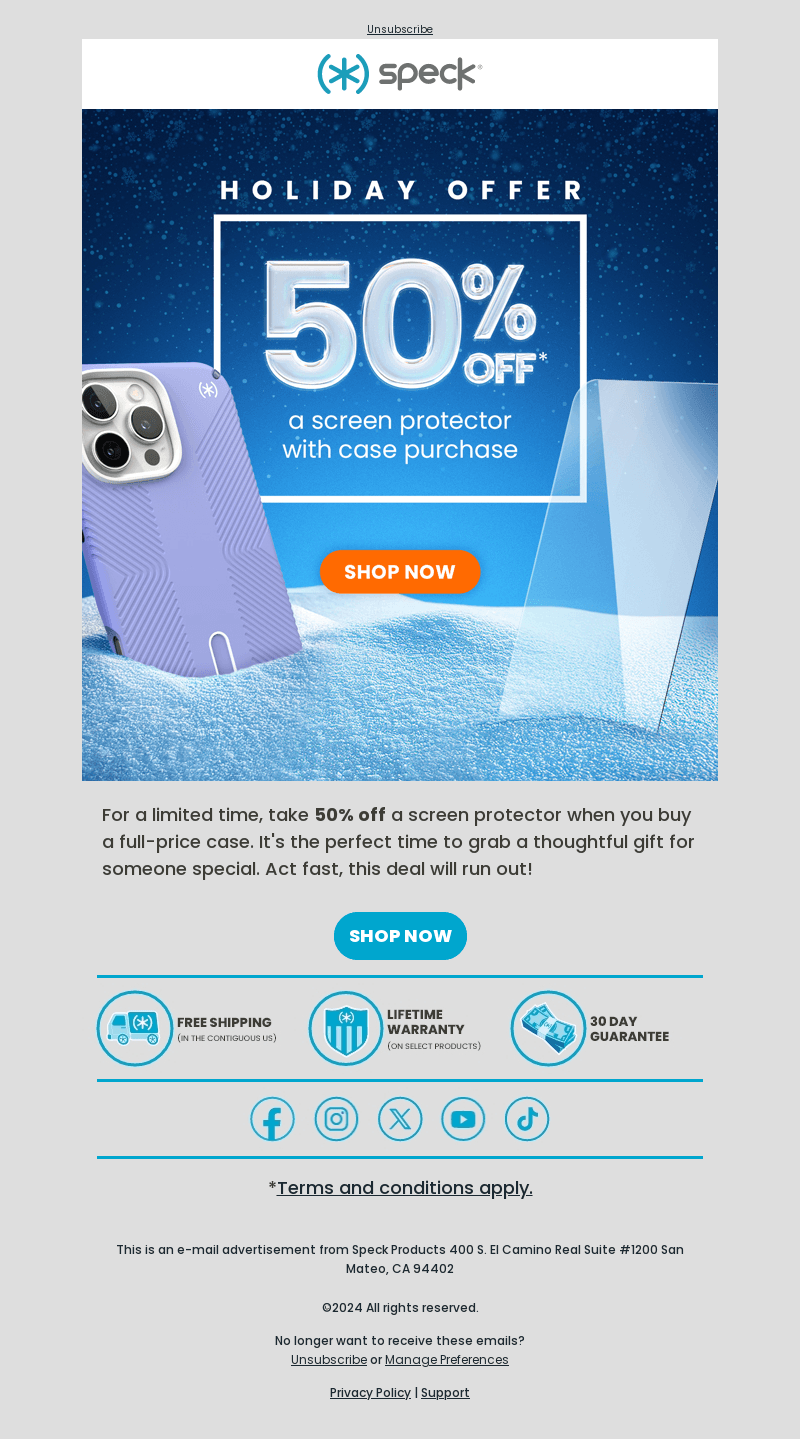 Speck Products email from Wed, Dec 4, 2024
