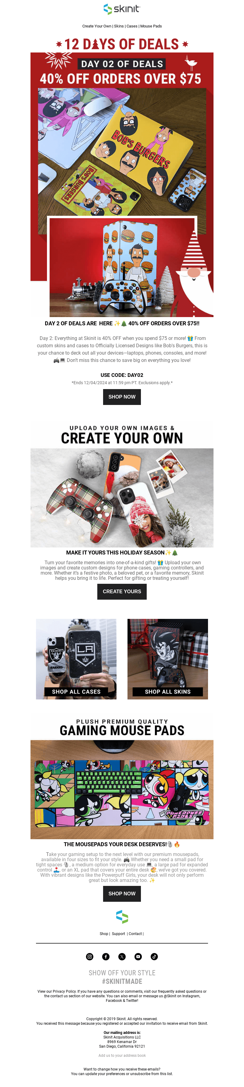 Skinit email from Wed, Dec 4, 2024