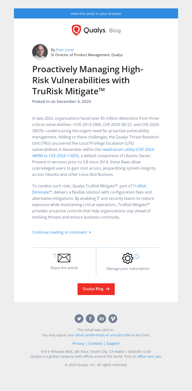 Read the latest post - Proactively Managing High-Risk Vulnerabilities with TruRisk Mitigate™