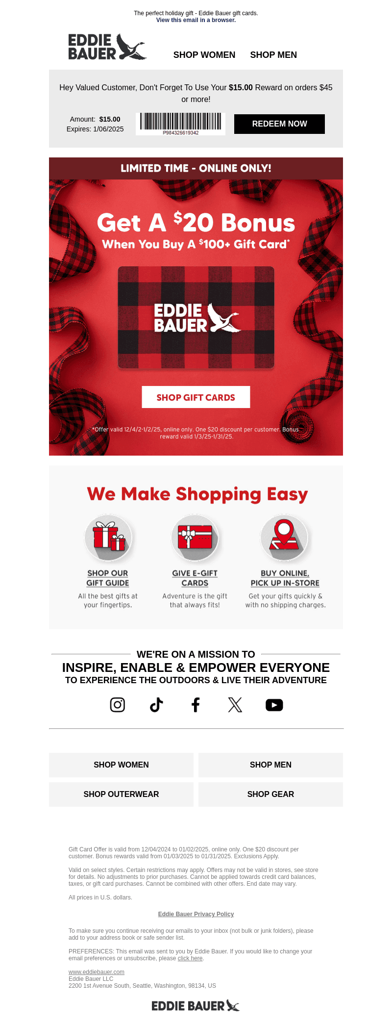 Eddie Bauer email from Thu, Dec 5, 2024