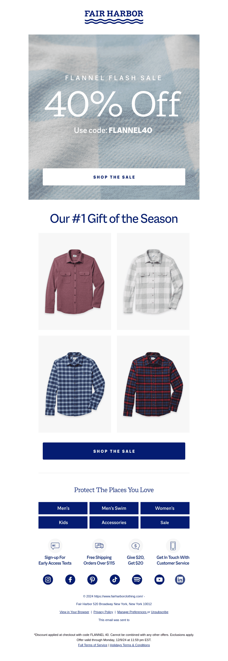 40% Off All Flannels Ends TONIGHT