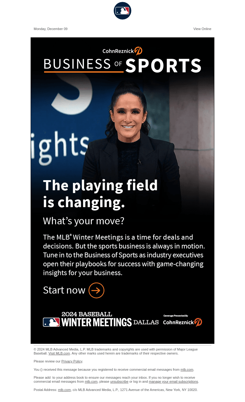 MLB email from Mon, Dec 9, 2024