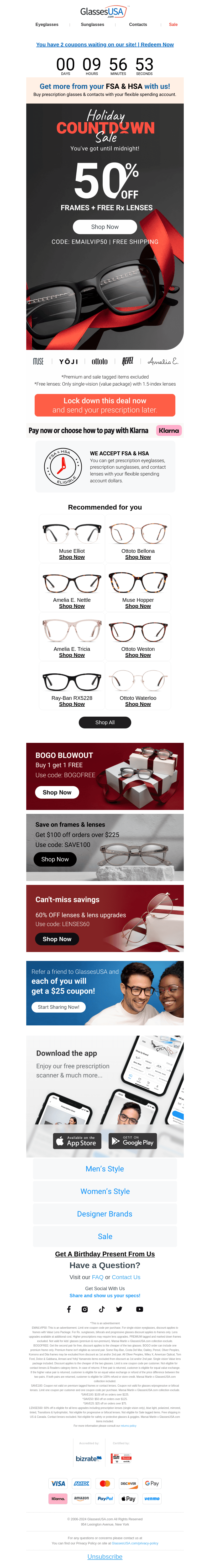 Glasses USA email from Wed, Dec 11, 2024