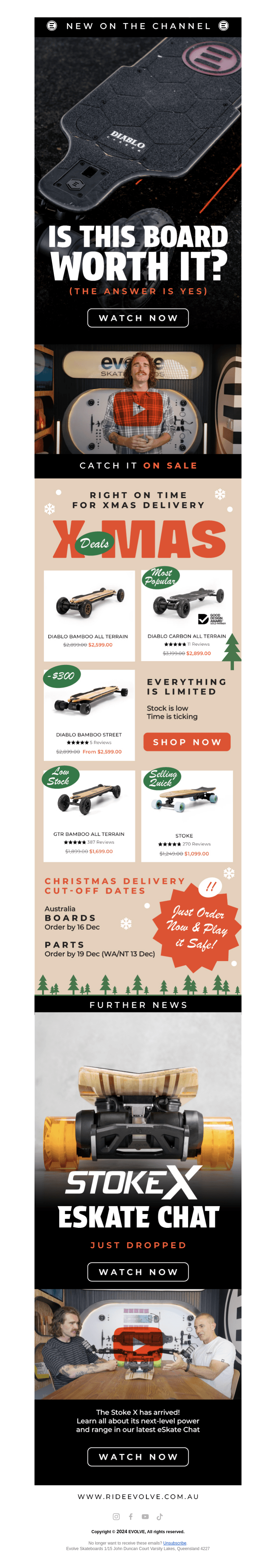 Evolve Skateboards Australia email from Thu, Dec 12, 2024