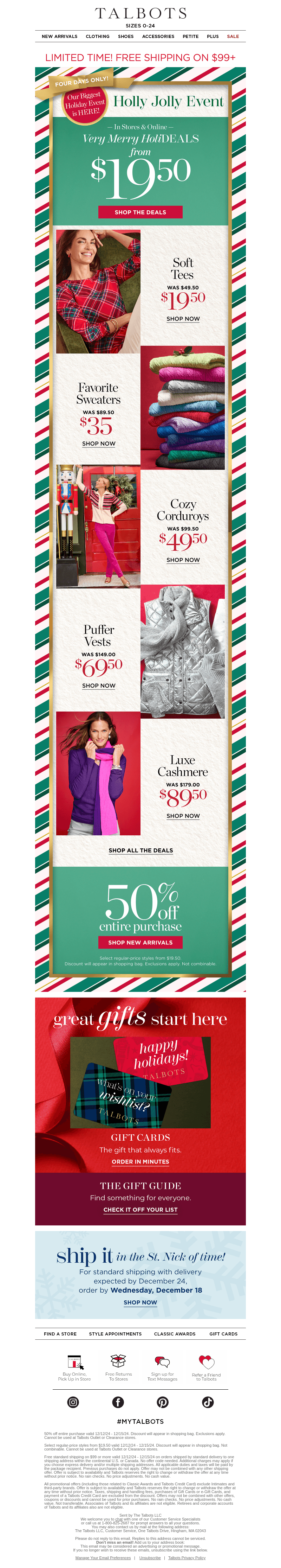 HoliDEALS! $19.50 tees, $49.50 cords & MORE