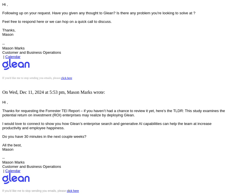 Re: Thanks for requesting the Forrester TEI Report