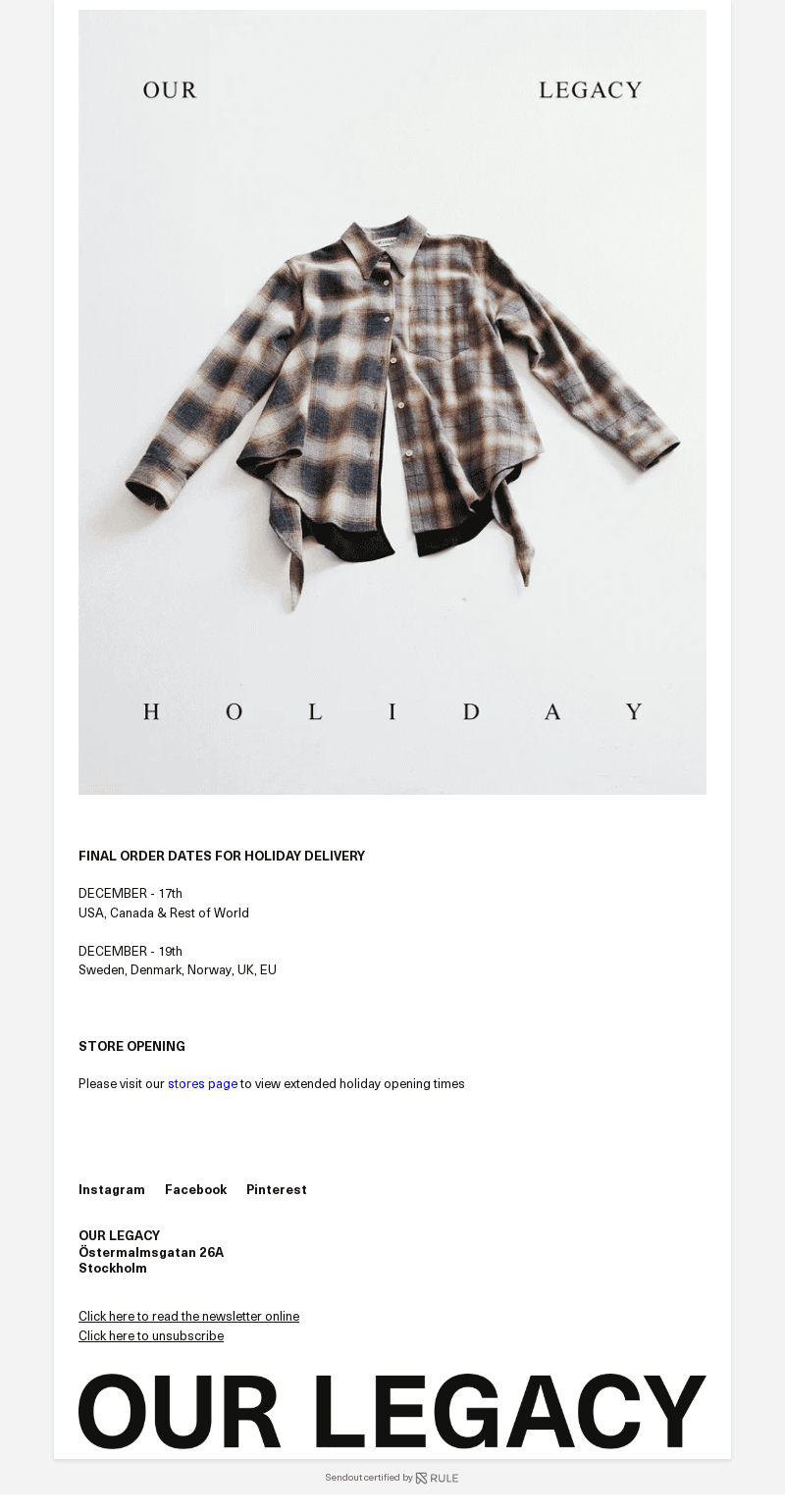 Holiday Shipping Info