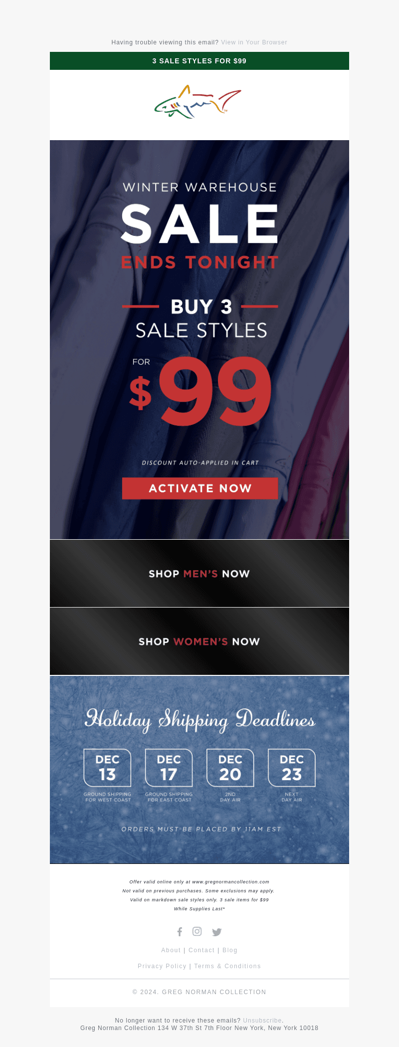 3 Sale Styles for $99 Ends Tonight