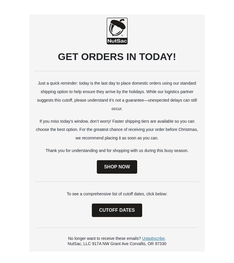 Last Day for Standard Shipping!