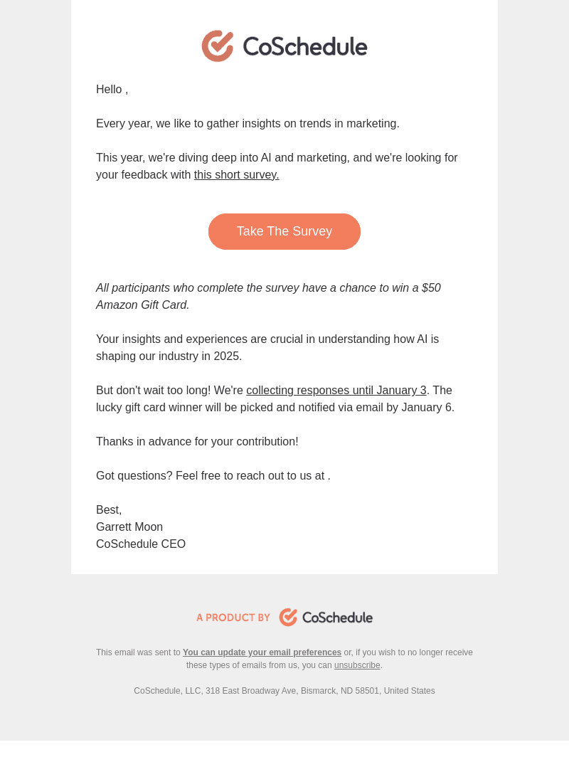 CoSchedule email from Mon, Dec 16, 2024