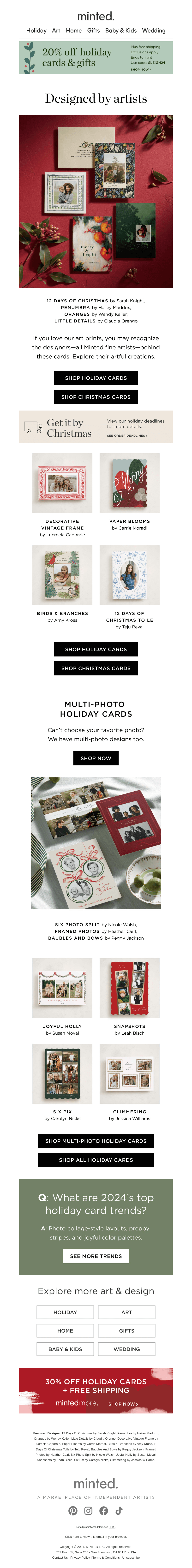 20% off artful holiday cards
