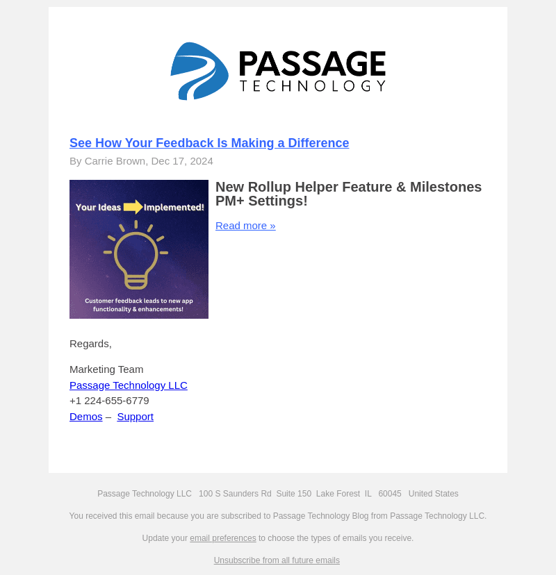 Passage Technology email from Tue, Dec 17, 2024
