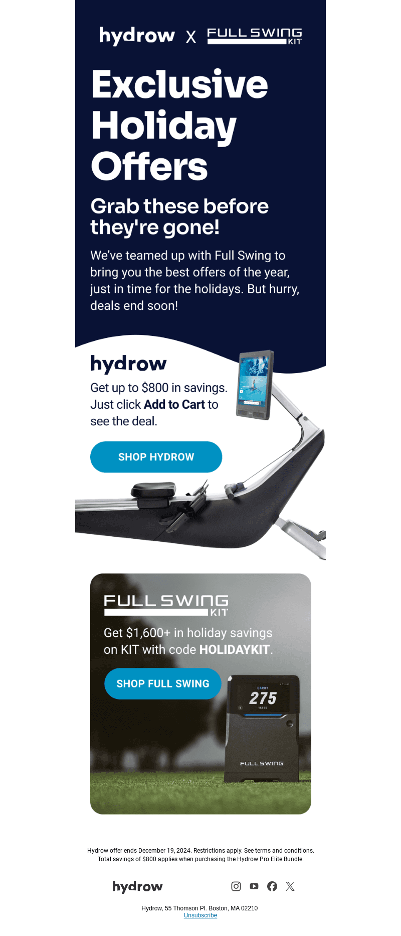 Hydrow x Full Swing: Exclusive Holiday Offers