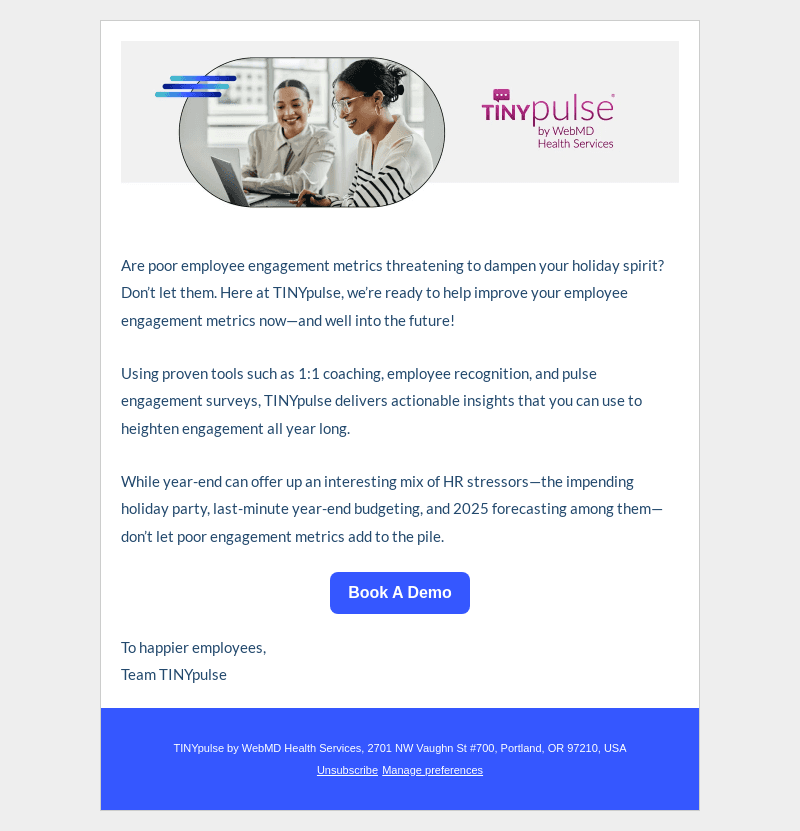 TINYpulse email from Wed, Dec 18, 2024