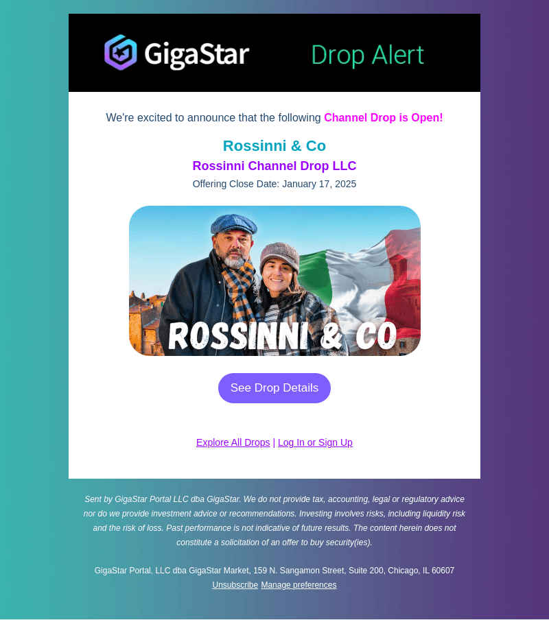 Drop Alert: Rossinni & Co