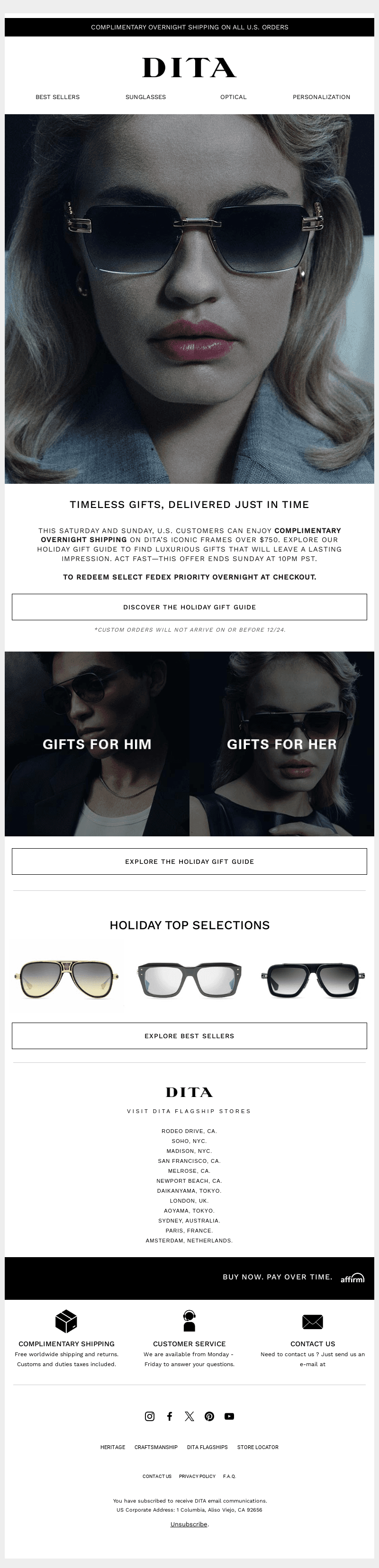 DITA Eyewear email from Sat, Dec 21, 2024
