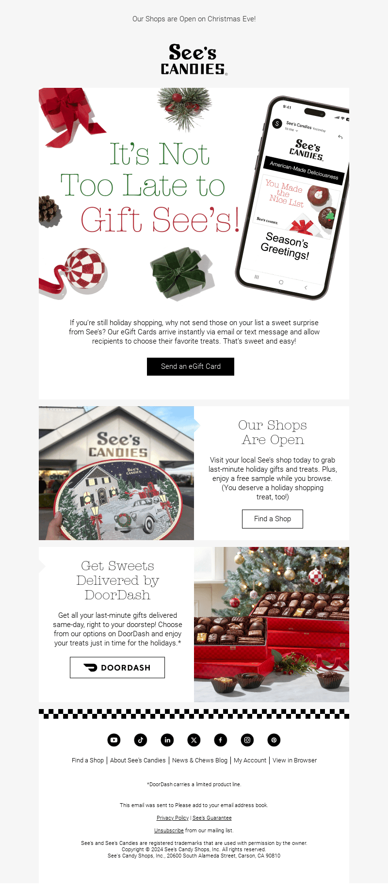 See's Candies email from Sat, Dec 21, 2024