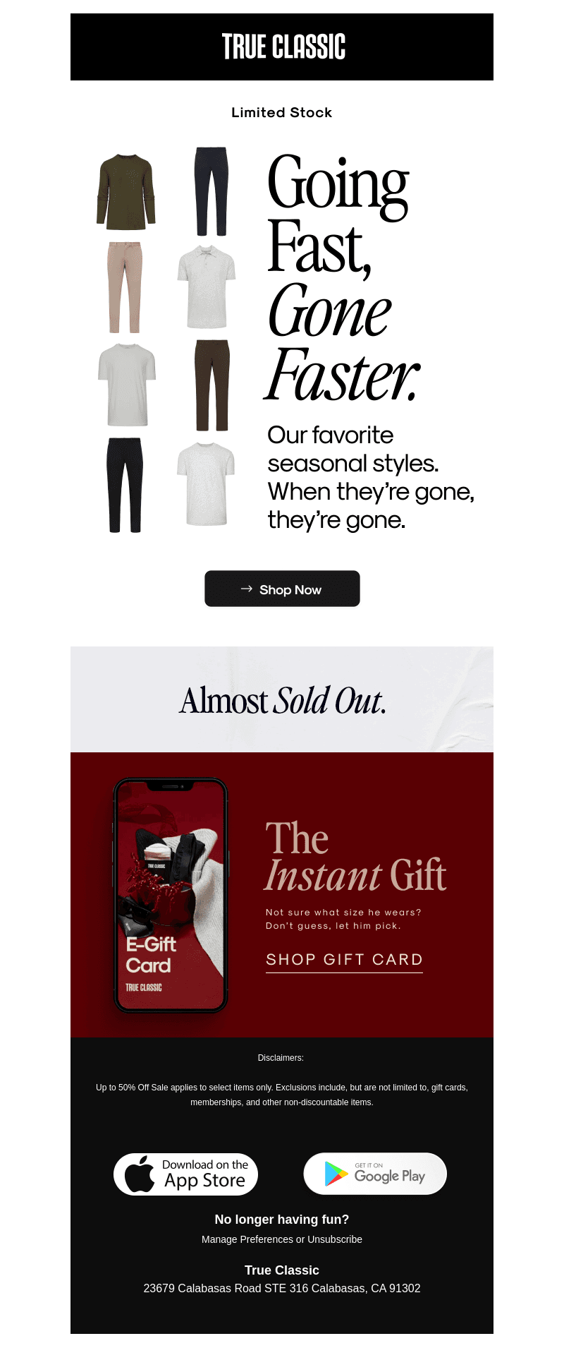 Seasonal styles are going fast