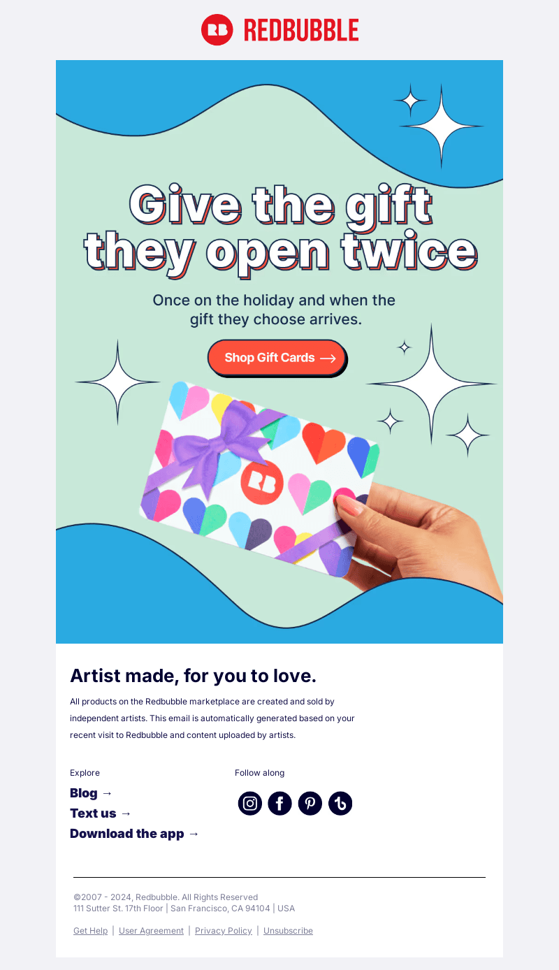 Redbubble email from Sun, Dec 22, 2024