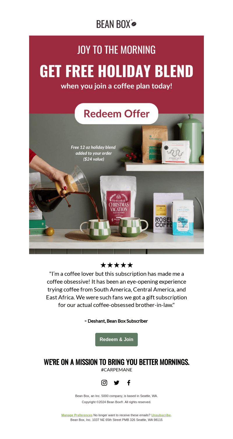 Ends Today ❄️: Get a Free Holiday Blend ($24 value) ☕🎅
