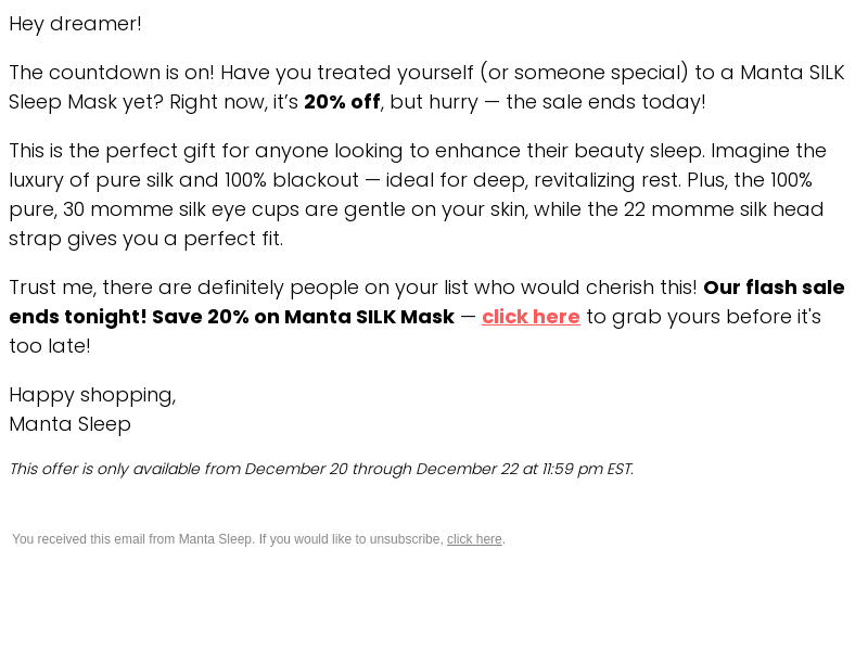 Final call: get 20% off SILK Mask ⏱️