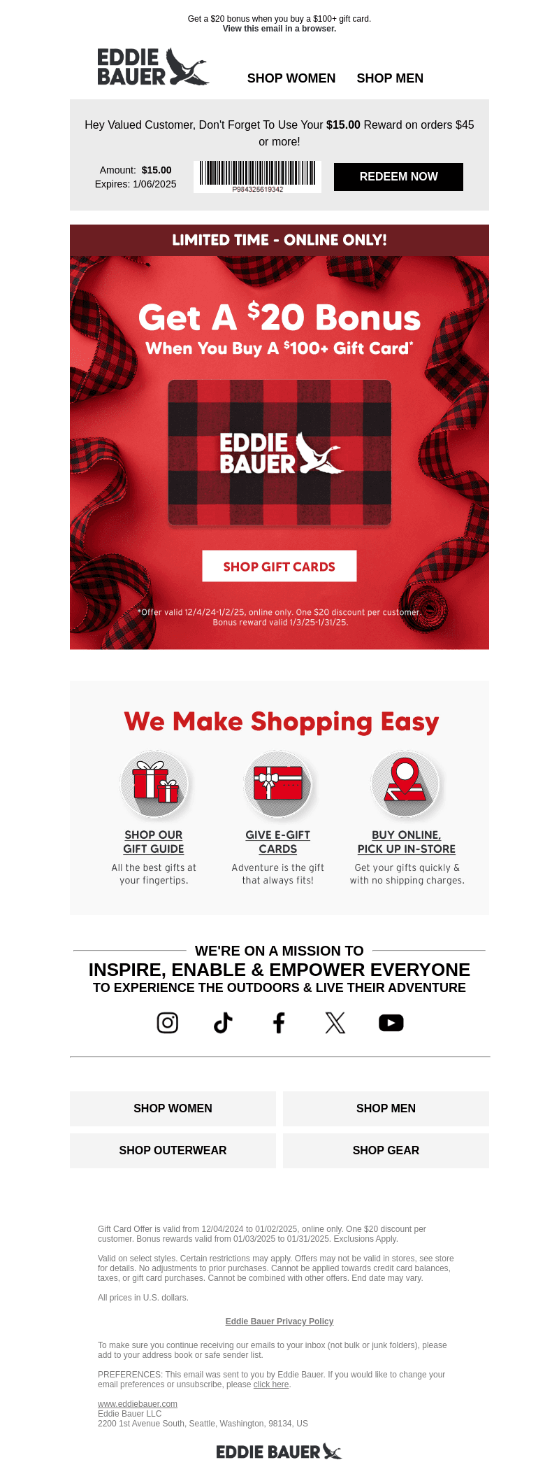 Eddie Bauer email from Mon, Dec 23, 2024