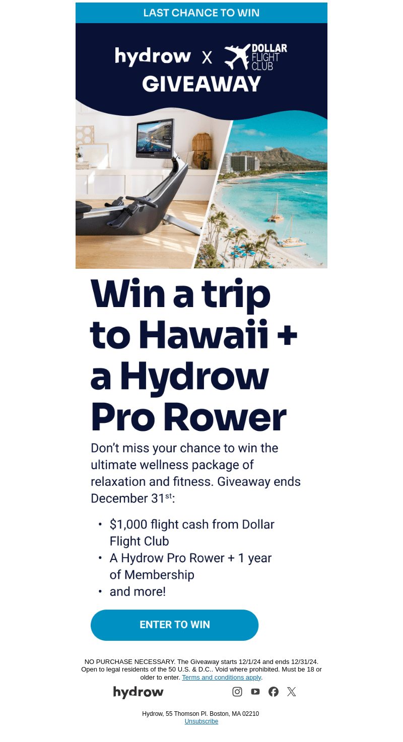 Last Chance to Enter: Hawaii + Hydrow!
