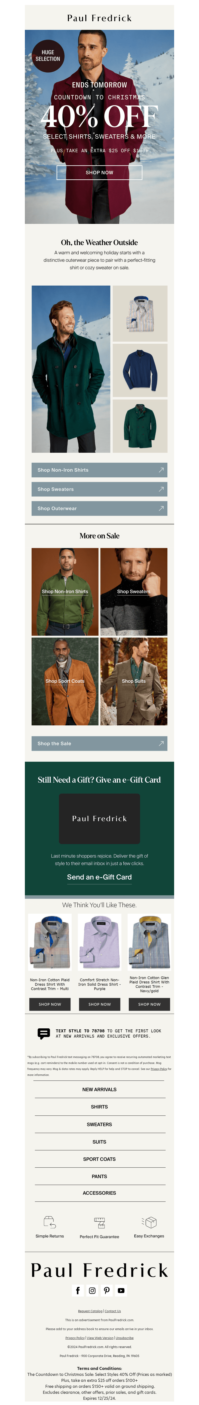 ENDS TOMORROW: 40% off shirts & more.