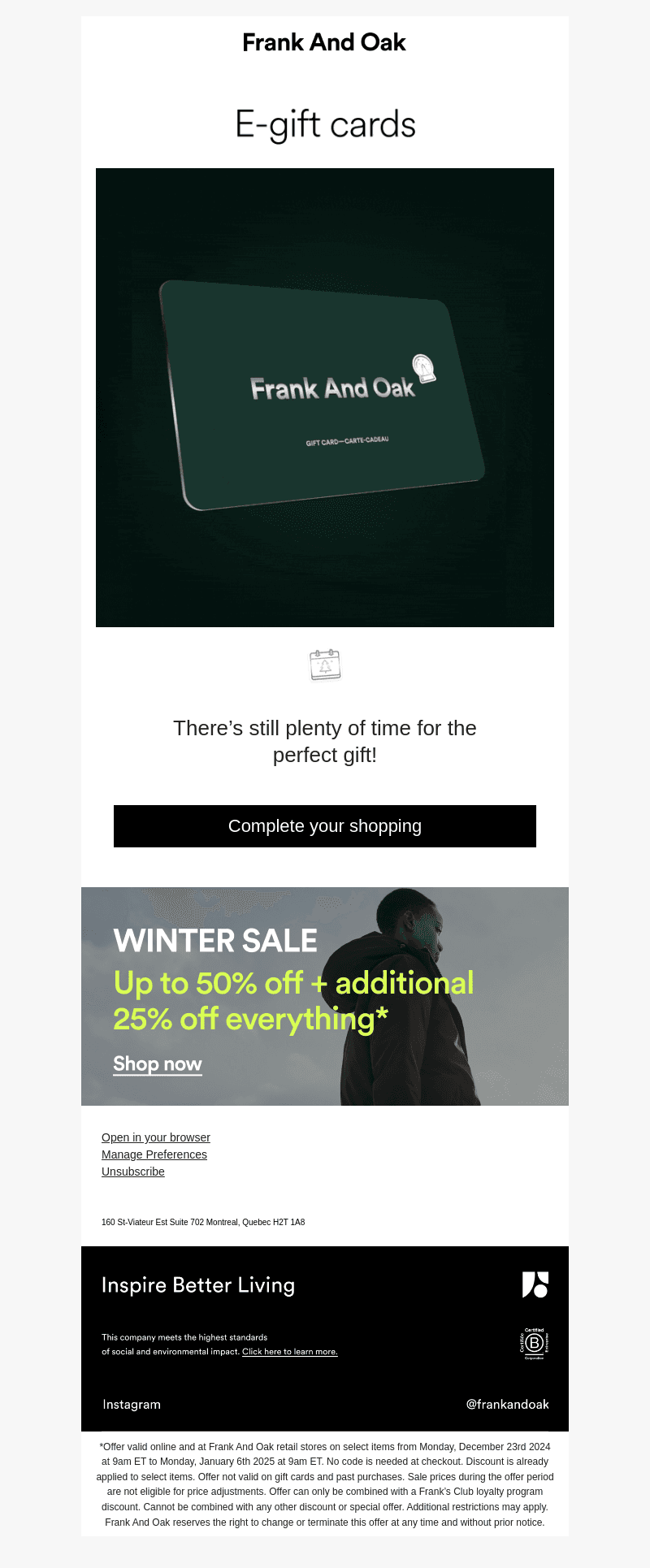 Frank & Oak email from Tue, Dec 24, 2024