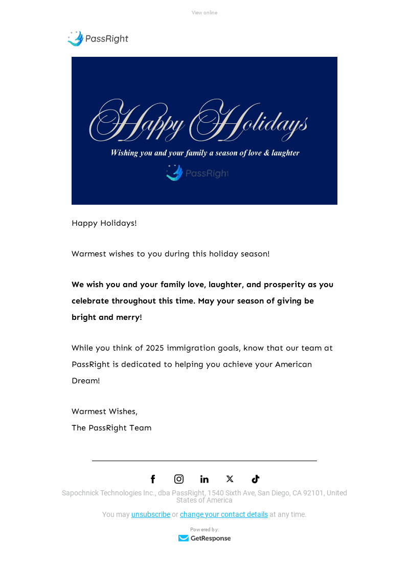 PassRight email from Tue, Dec 24, 2024