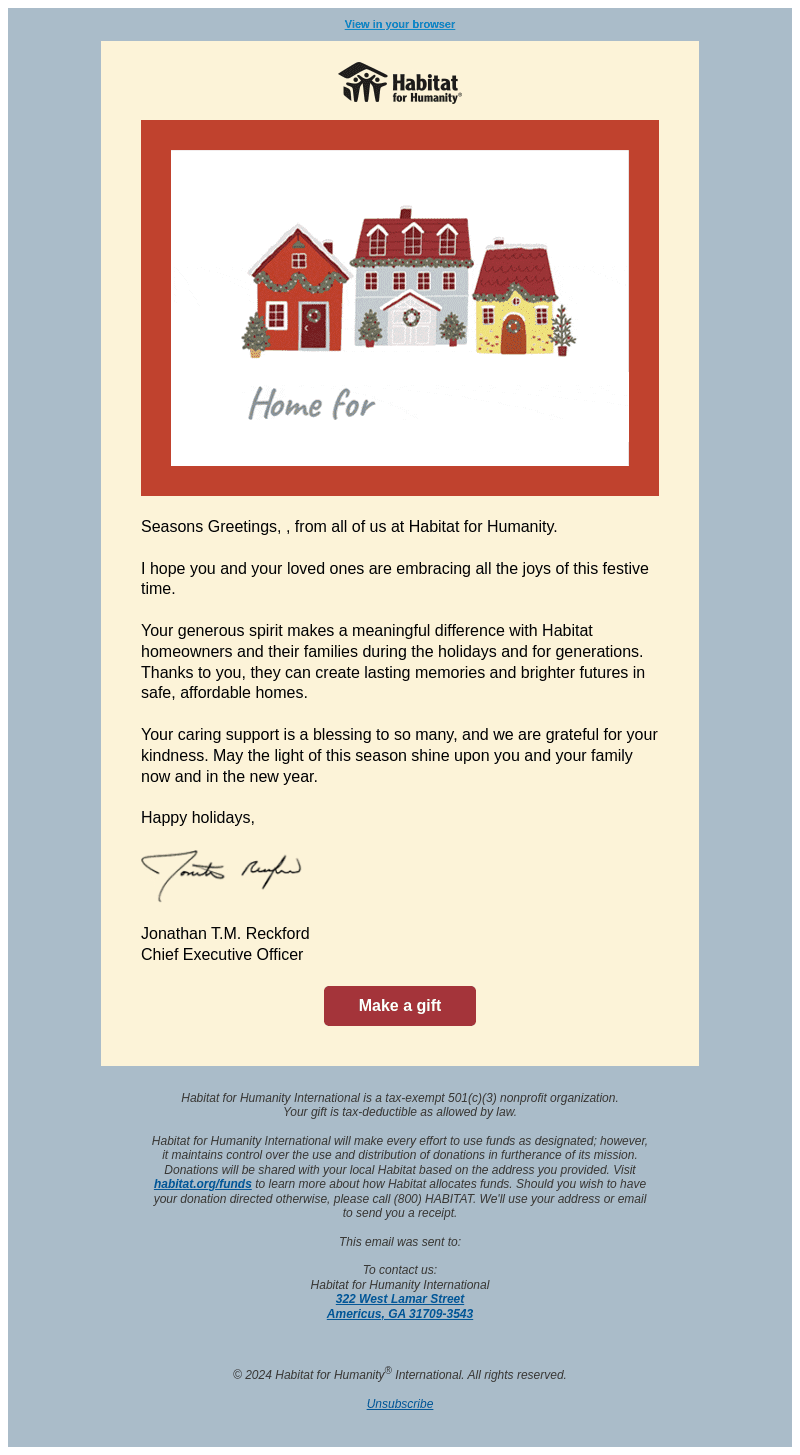 Habitat email from Wed, Dec 25, 2024