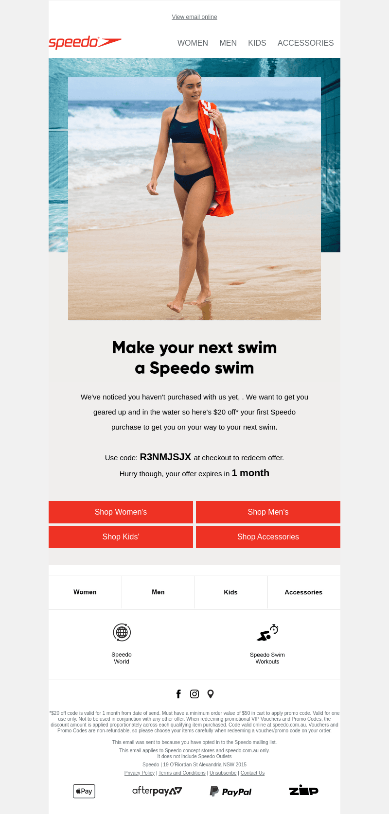 Make your first swim with Speedo memorable
