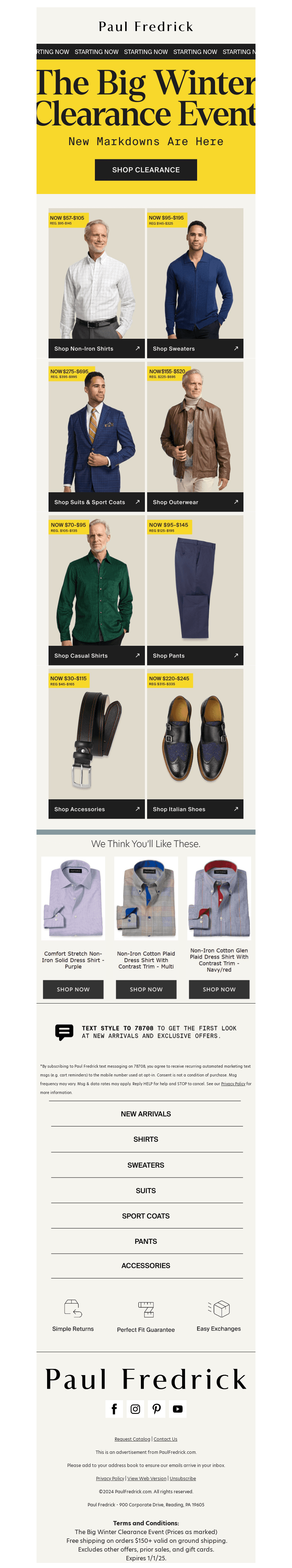Winter clearance: $57 shirts & more.