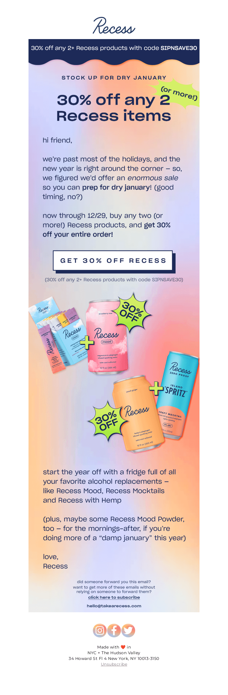 buy 2 Recess, get 30% off
