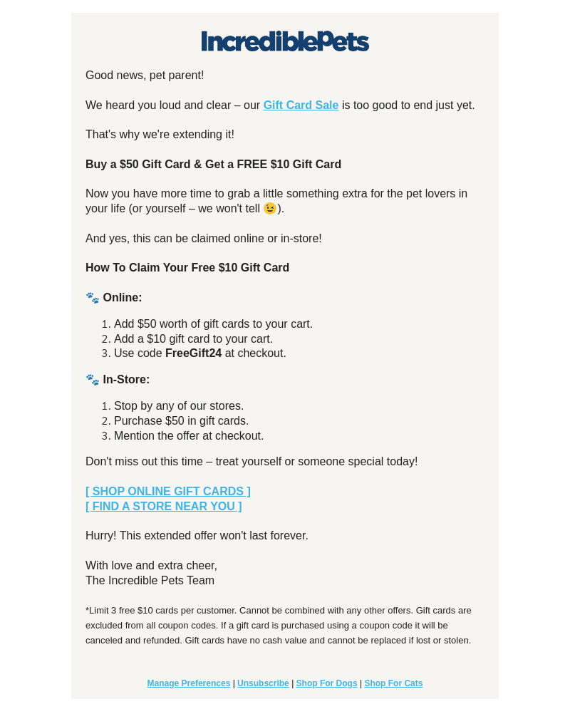 Incredible Pets email from Fri, Dec 27, 2024