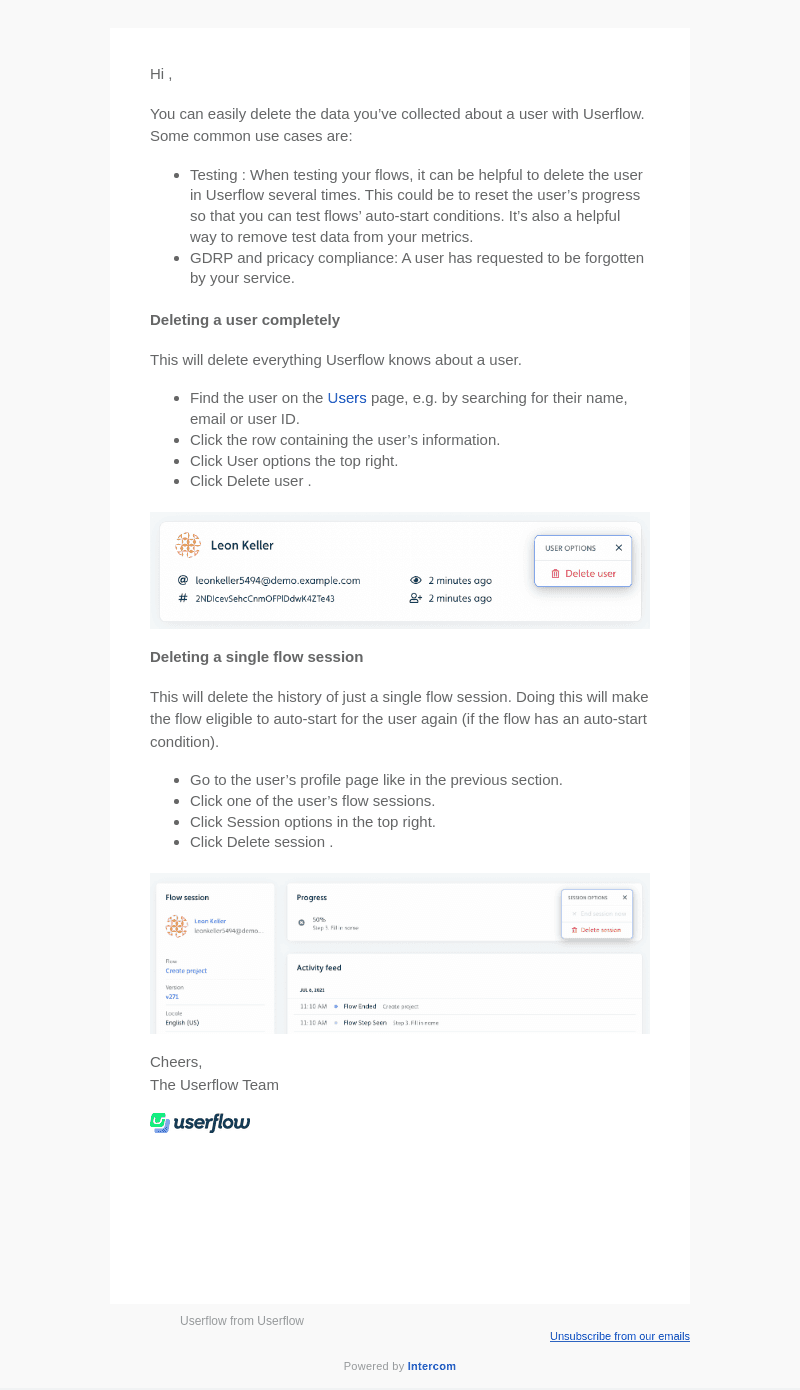 Userflow tip - Deleting a user/session