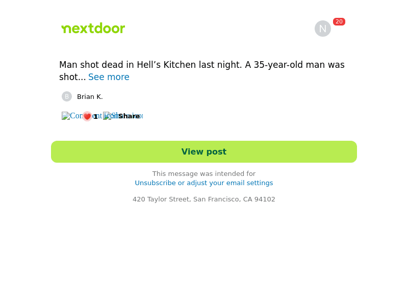 Man shot dead in Hell’s Kitchen last night.