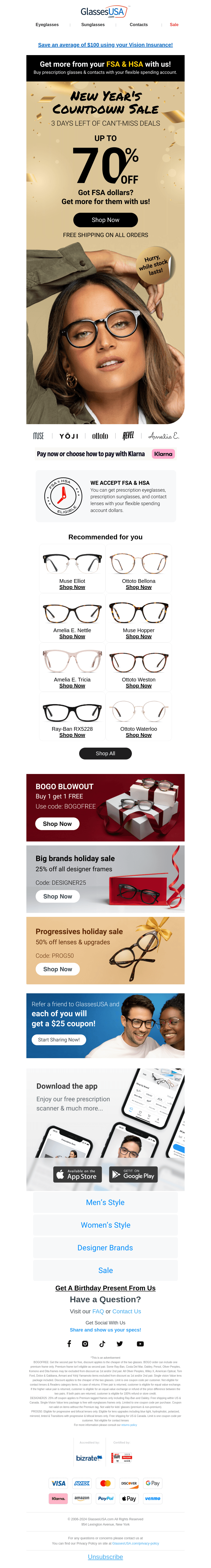 Glasses USA email from Sun, Dec 29, 2024