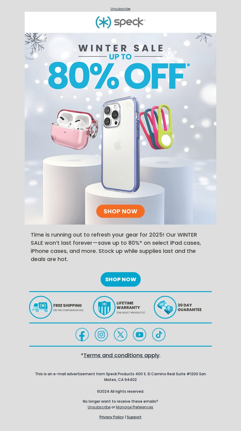 Speck Products email from Mon, Dec 30, 2024