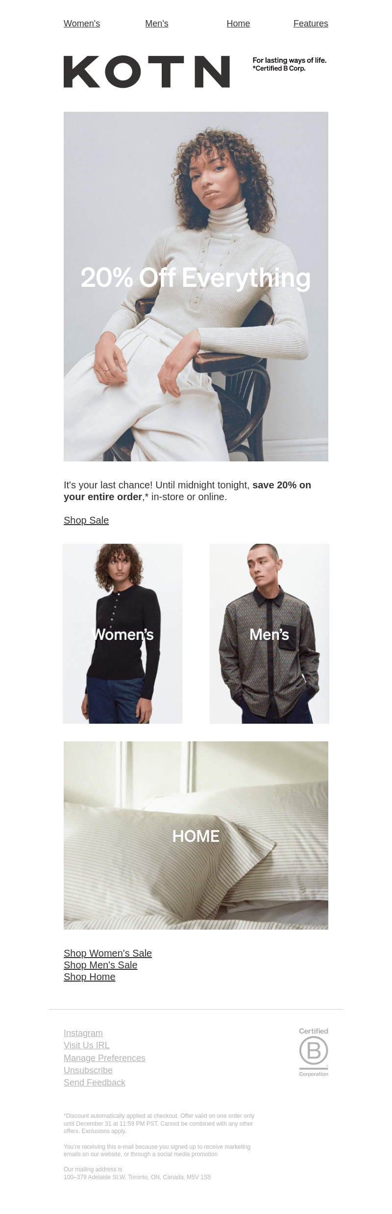 Last Chance for 20% Off Everything