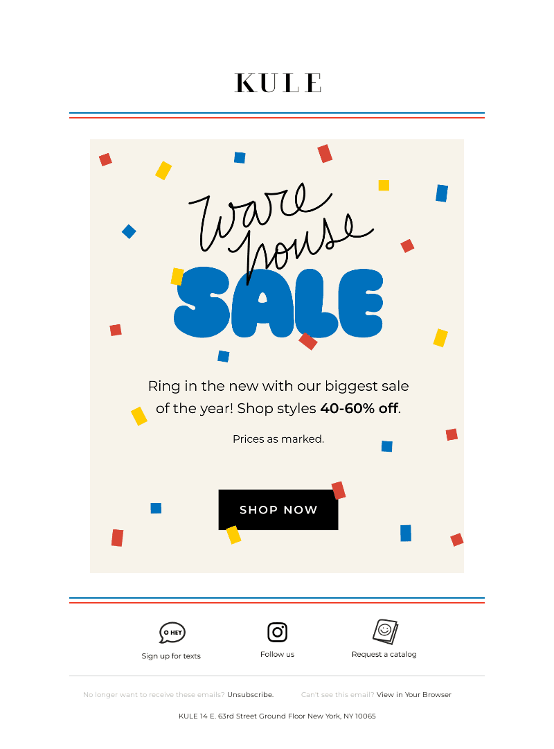 Warehouse Sale: 40-60% off