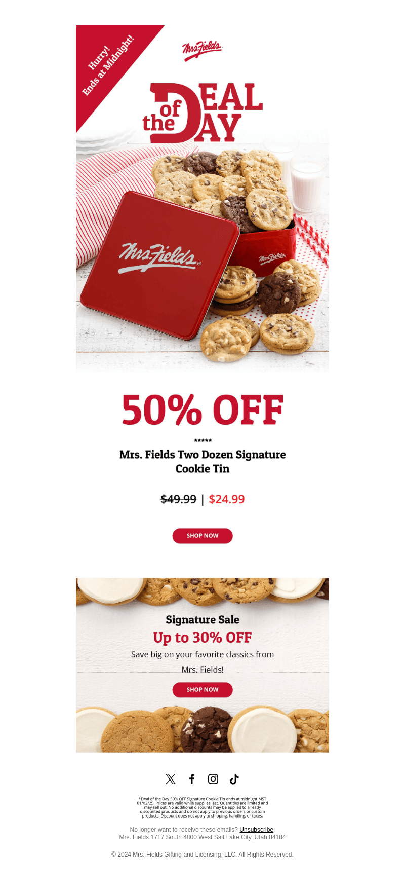 50% OFF Two Dozen Signature Cookie Tin 🍪