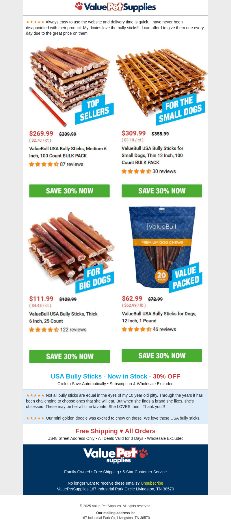 USA Bully Sticks - 30% Off